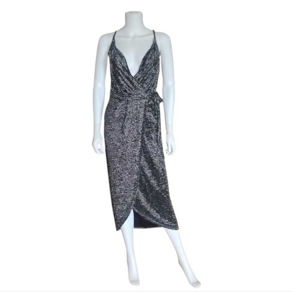 BEC & BRIDGE | Metallic Lurex Wrap Midi Dress AUS 8 / US 4